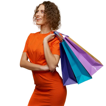  Lady with orange dress and bags